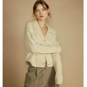 Oak and Fort CABLE KNIT BUTTON UP CARDIGAN XS Oatmeal